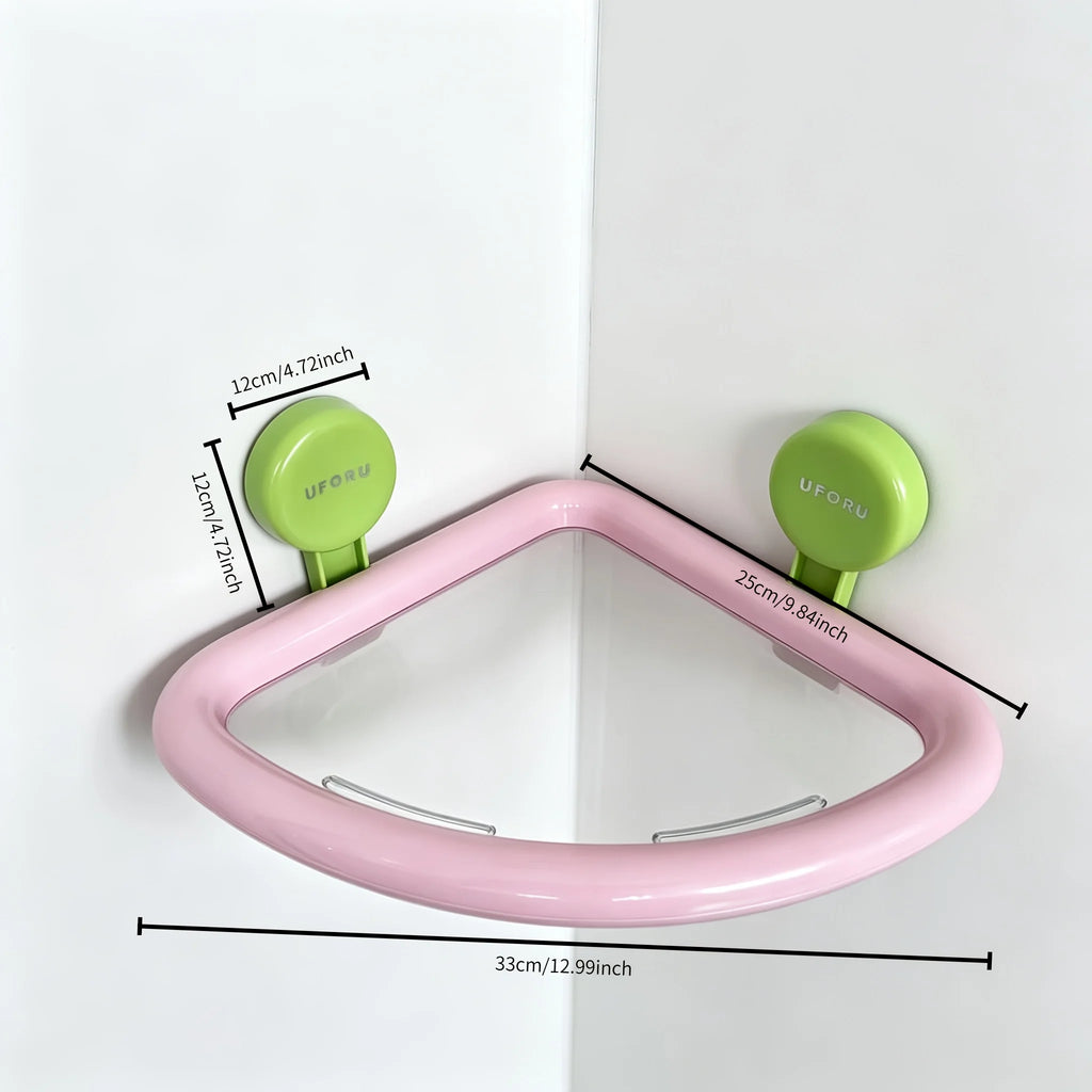 Wall-Mount Suction Cup Corner Shelf – No-Drill Bathroom Rack Bathroom Corner Shelf QXL pink