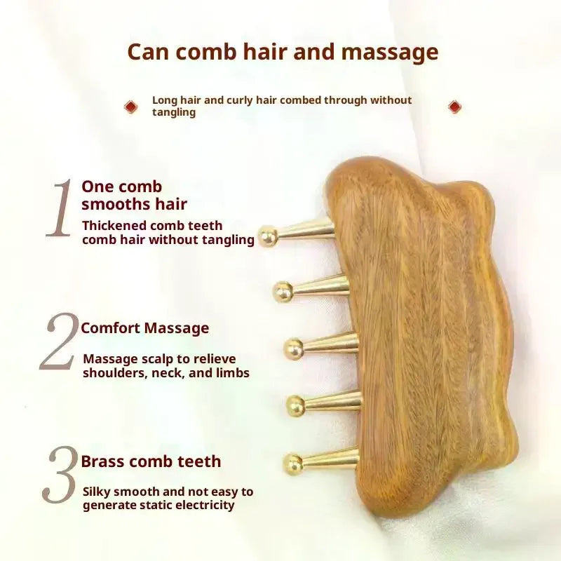 Brass & Sandalwood Gua Sha Massage Comb | Body & Scalp Gua Sha Massage Comb QXL