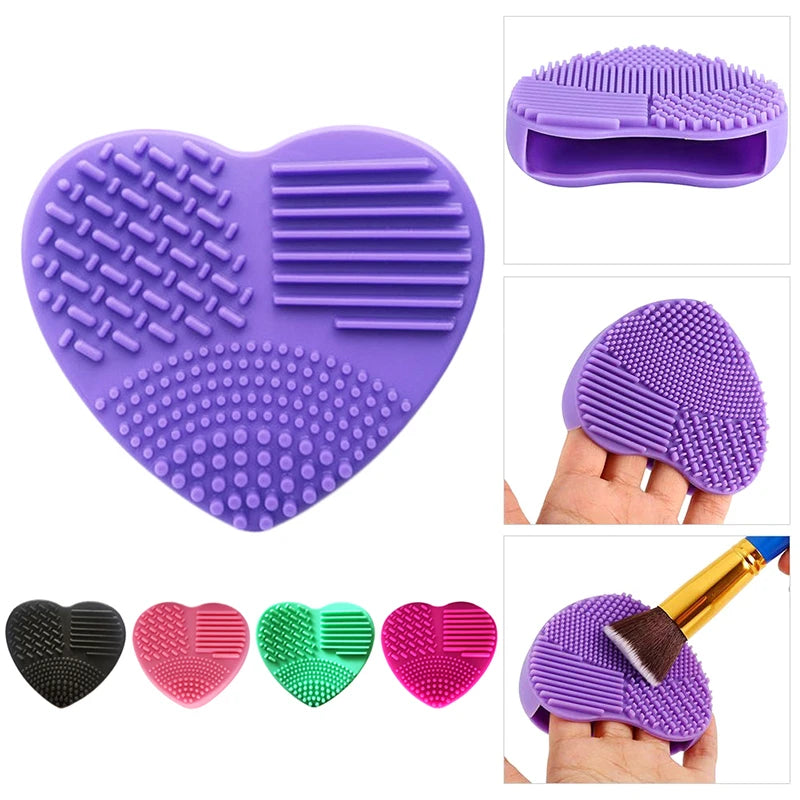 Heart-Shaped Silicone Makeup Brush Cleaning Mat | Portable Brush Cleaning Mat QXL