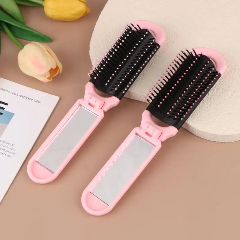 Pink Butterfly Foldable Travel Hair Comb with Mirror & Massager Foldable Travel Comb QXL
