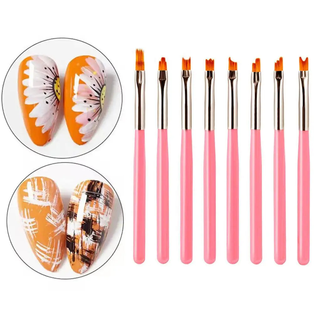 8-Piece Nail Art Brush Set | UV Gel, Gradient & Floral Nail Art Brush Set QXL