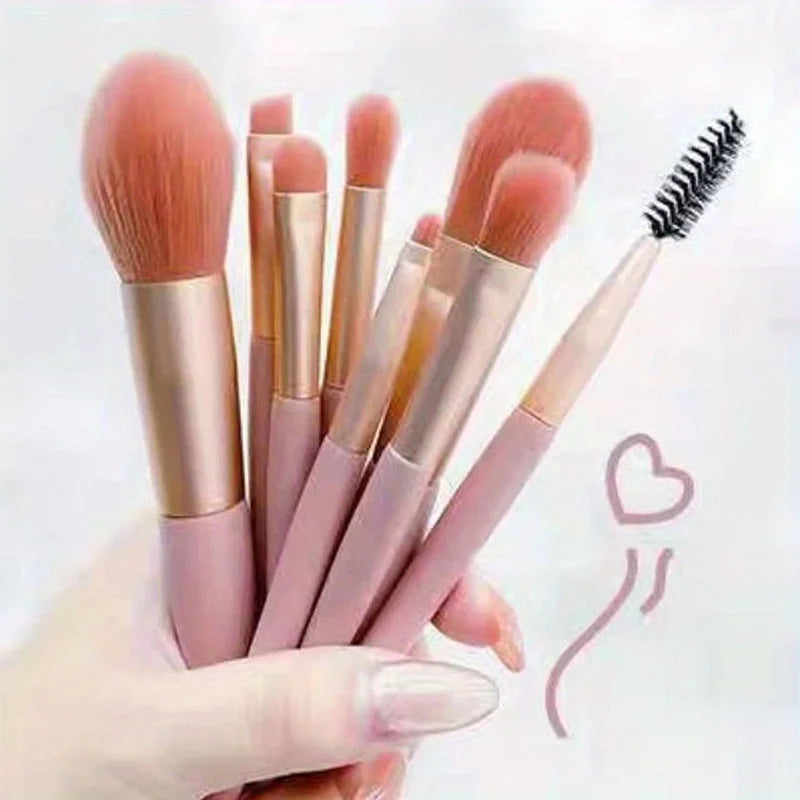 8-Pc Macaron Mini Travel Makeup Brush Set | Soft Bristles Travel Makeup Brush Set QXL