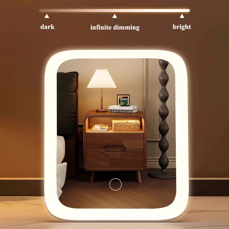 LED Makeup Mirror 3-Color Touch Screen | USB Charging Desktop LED Makeup Mirror QXL