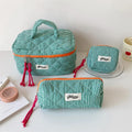 Plaid Makeup Bag Set | Large Capacity Travel Cosmetic Organizer Cosmetic Travel Bag QXL 3Pcs Green