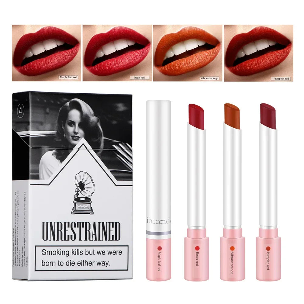 4-Piece Cigarette Lipstick Set | Matte Waterproof Nude Lip Tint Matte Lipstick Set QXL