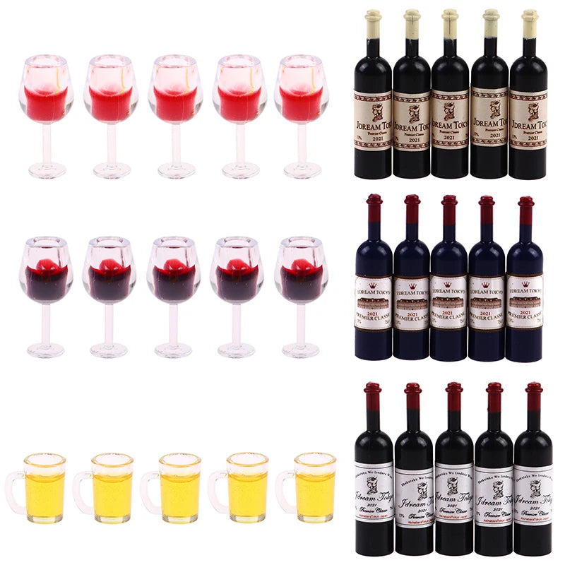 1:12 Dollhouse Miniature Drinkware Set – 15-Pc Wine & Beer Dollhouse Miniatures QXL