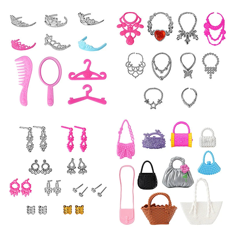 10-Pc Dollhouse Princess Jewelry Set – Crown, Necklace & Bracelet Doll Jewelry Set QXL
