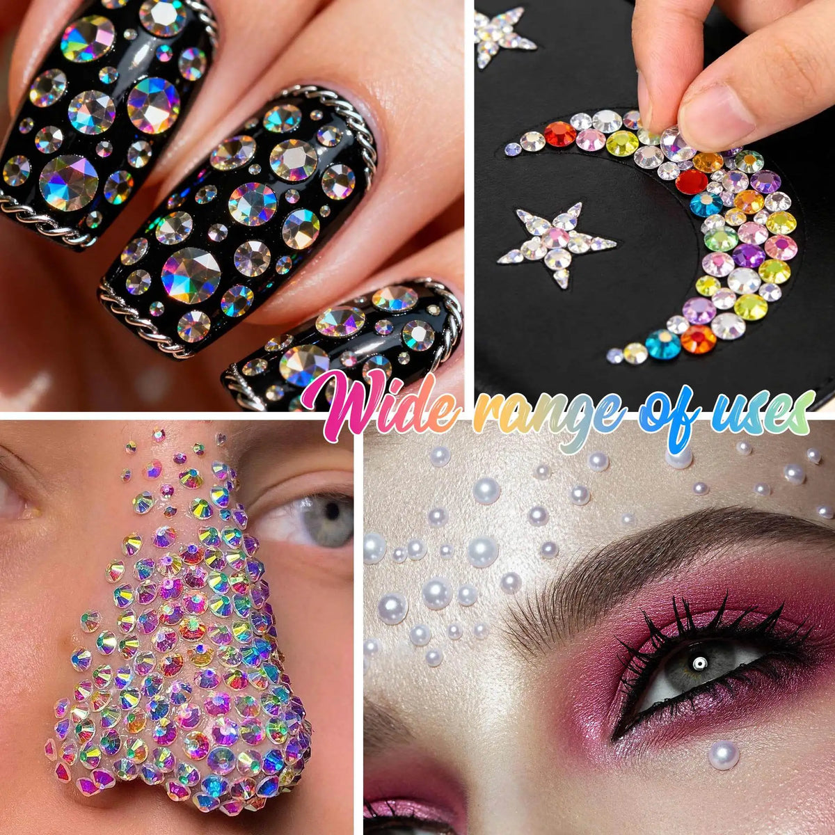 24-Grid AB Rhinestone Set | Mixed Flatback Gems 3–6mm DIY Nail Art Rhinestones QXL
