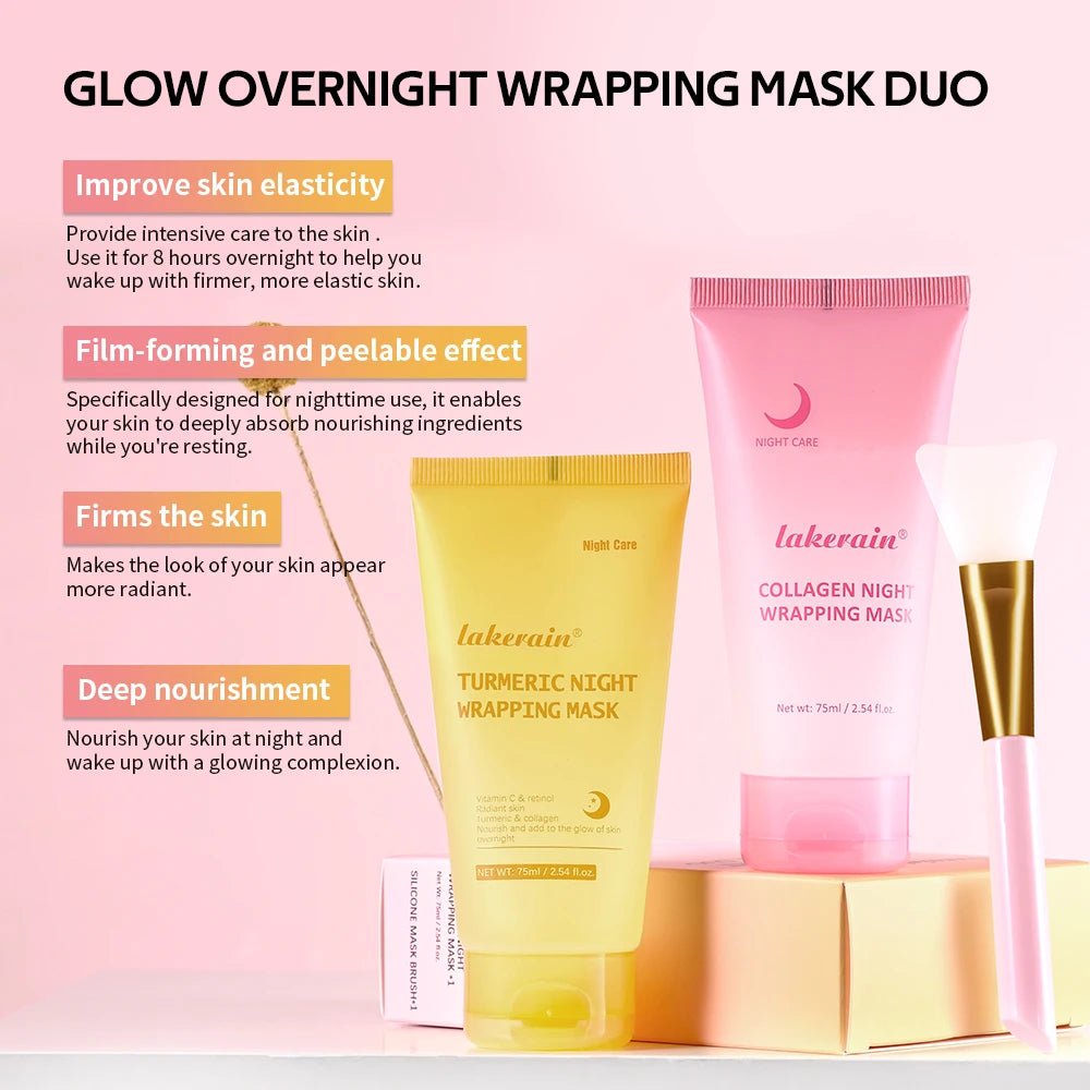 Glow Overnight Wrapping Mask Duo | Turmeric & Collagen, All Skin Overnight Face Mask QXL