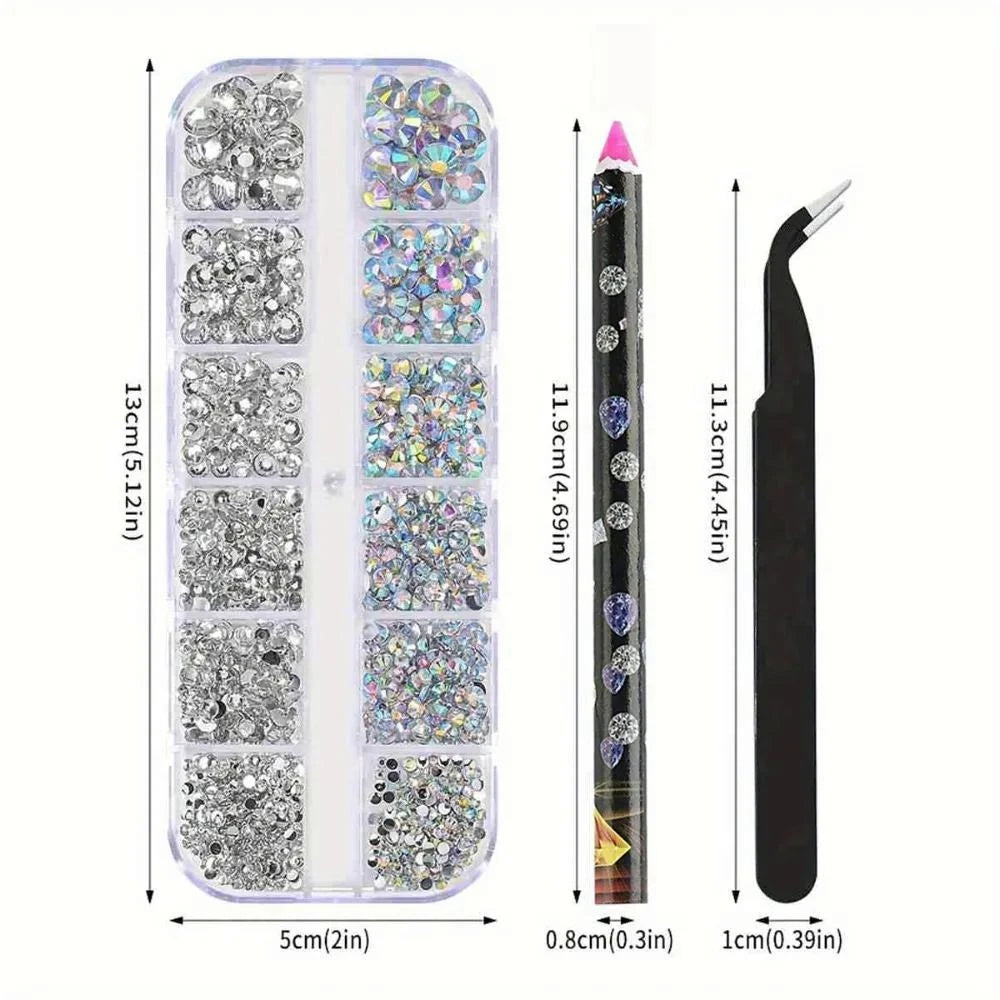 3-Pc Nail Art Rhinestones, Pearls & Dotting Tool Set Nail Art Embellishment Set QXL