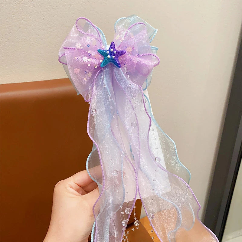 Mermaid Princess Hair Clip | Girls' Bow Braided Hairpin Hair Clip Accessory QXL 1