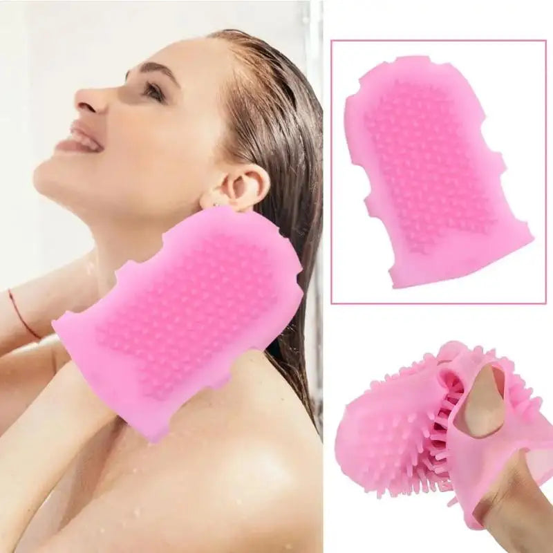 Dual-Sided Silicone Bath Exfoliating Scrub & Massage Glove Bath Scrub Glove QXL