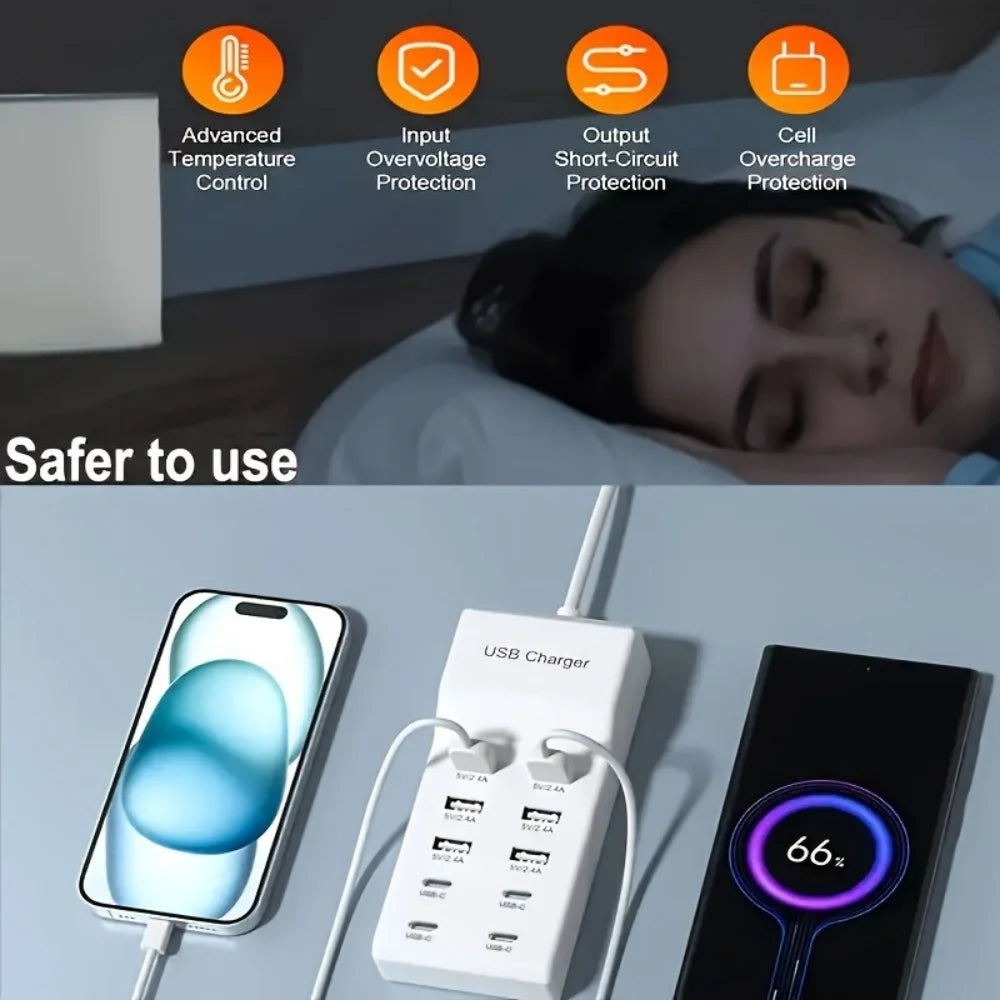 10-Port USB Wall Charger Hub | LCD Display | EU US UK Plug USB Charging Hub QXL