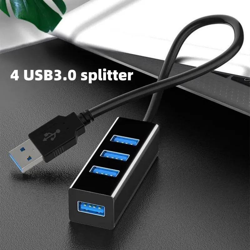 4-Port USB 3.0 Hub with Power Adapter | Plug & Play Splitter USB Hub QXL