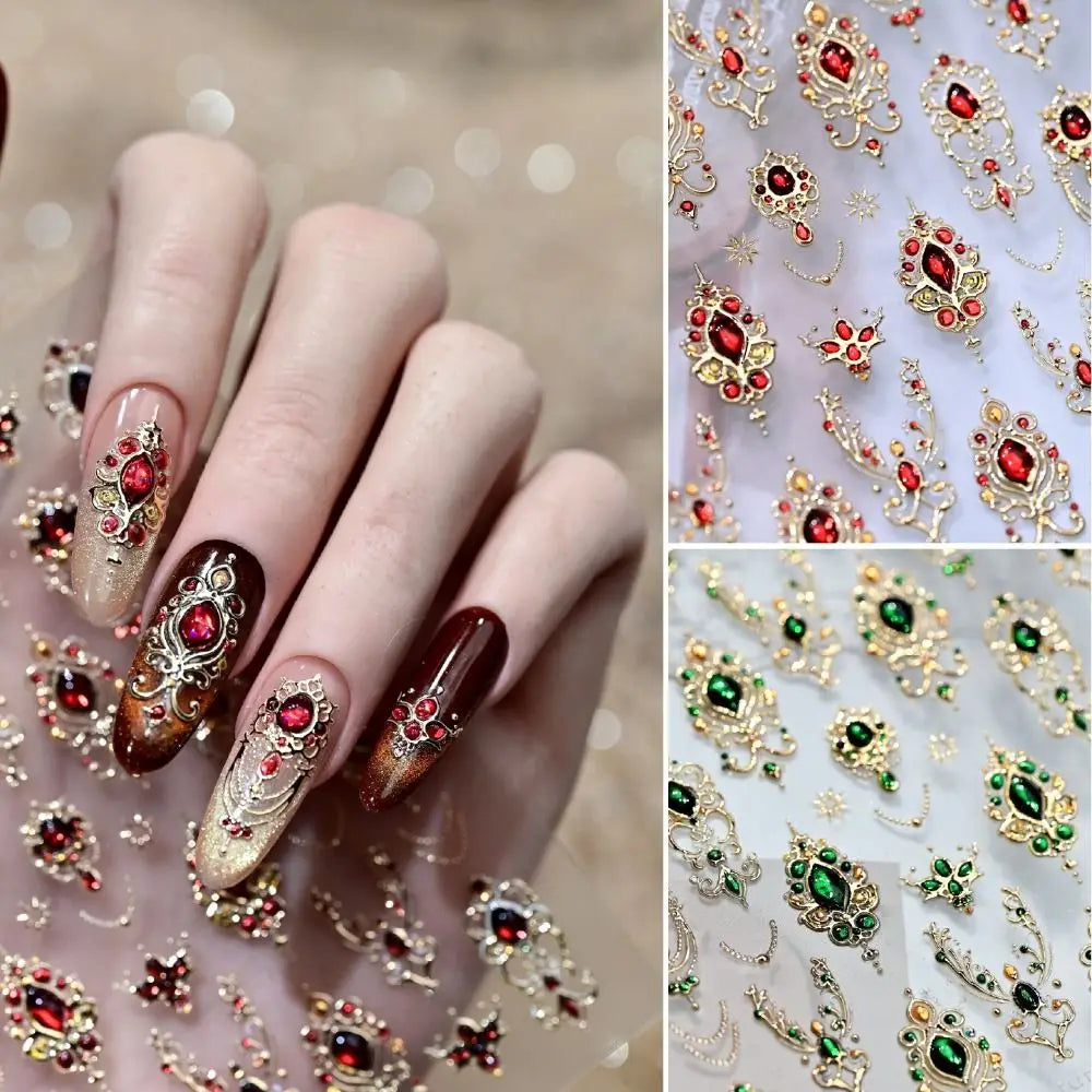 5D Baroque Gemstone Nail Stickers | Emerald & Ruby Scepter Art Nail Art Stickers QXL