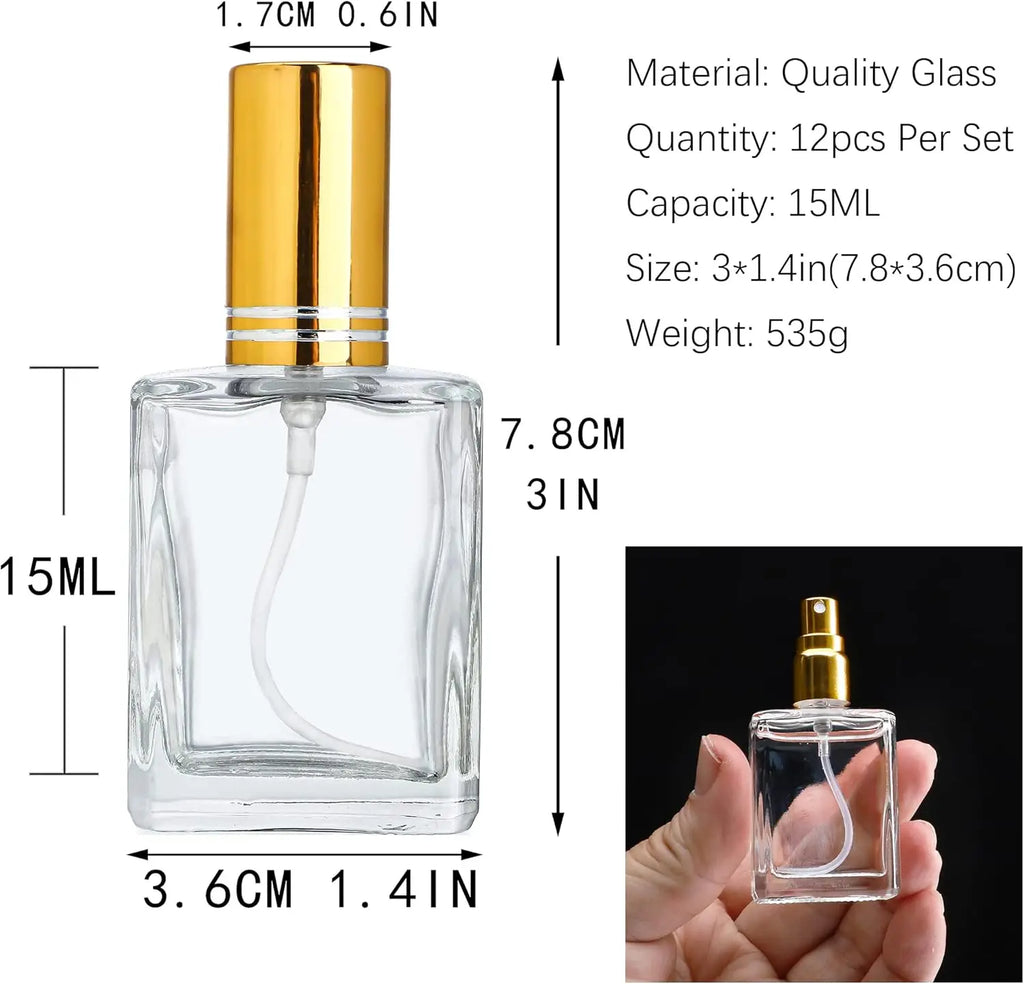 12-Pack 15ml Refillable Perfume Spray Bottles + Funnels Perfume Spray Bottle Set QXL