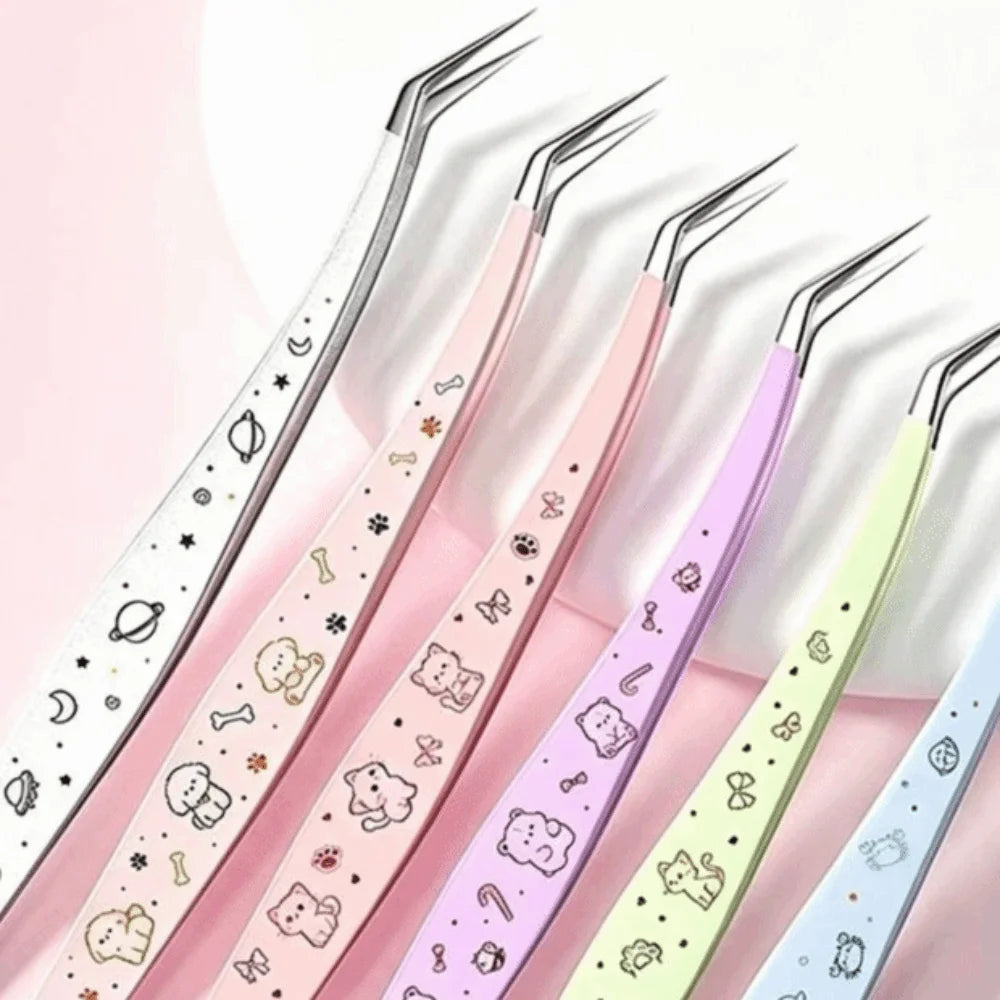 Cartoon Stainless Steel Eyelash & Craft Tweezers | Anti-Static Eyelash Tweezers QXL