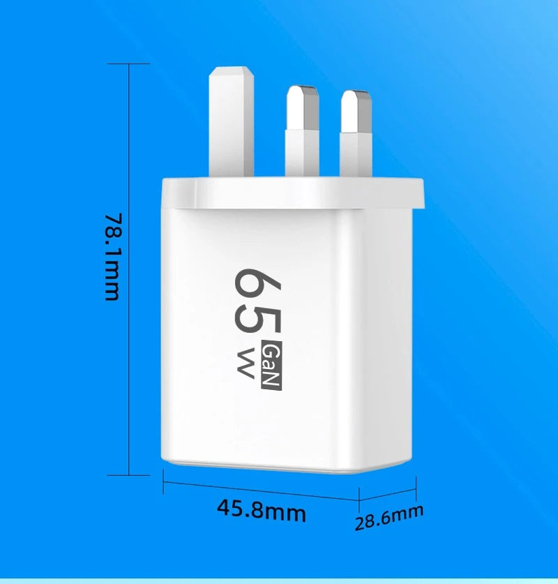65W GaN USB-C Charger LED Display QC3.0 PD | EU US UK Plug USB-C Wall Charger QXL
