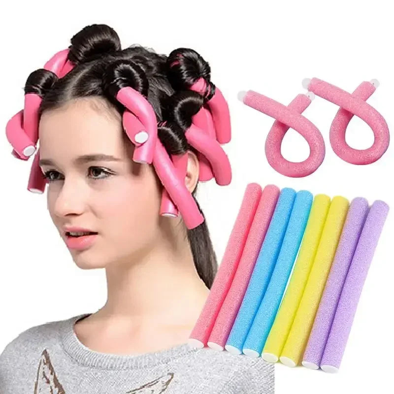 10-Pack No-Heat Foam Bendy Curling Rods | All Hair Types Heatless Hair Curlers QXL Random color 10Pcs