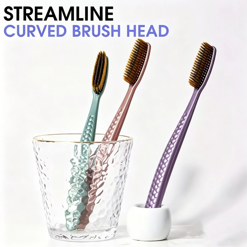 5-Pack Soft Bristle Toothbrushes | Curved Head Adults Manual Toothbrush Set QXL