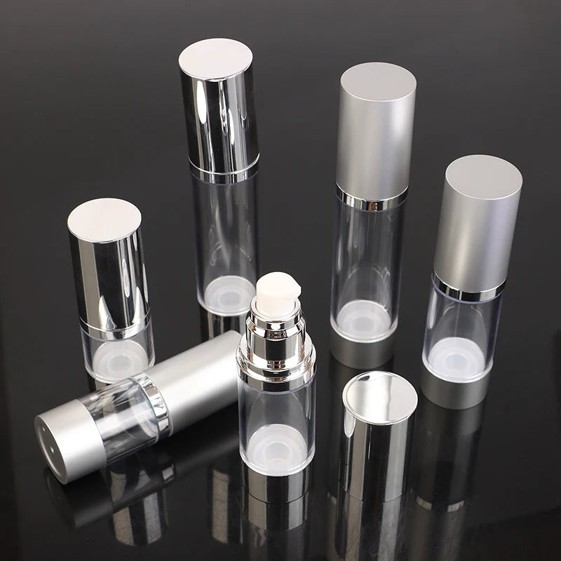 UV Silver Airless Pump Bottle 15/30/50ml | Empty Vacuum Dispenser Airless Pump Bottle QXL