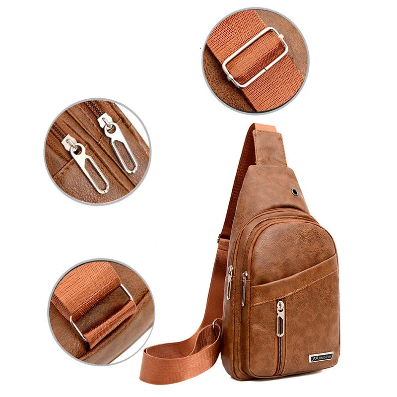 Men's Large Capacity Crossbody Chest Bag | PU Shoulder Bag Crossbody Chest Bag QXL