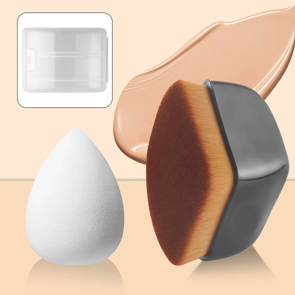 Ronshadow Triangle Foundation Brush & Sponge Set – 3 Pc Foundation Brush Set QXL black