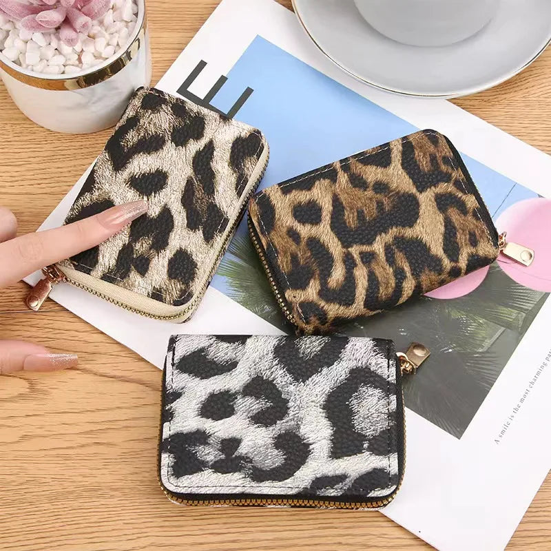Leopard Print Short Wallet | Zipper Coin Purse & Card Holder Short Wallet QXL