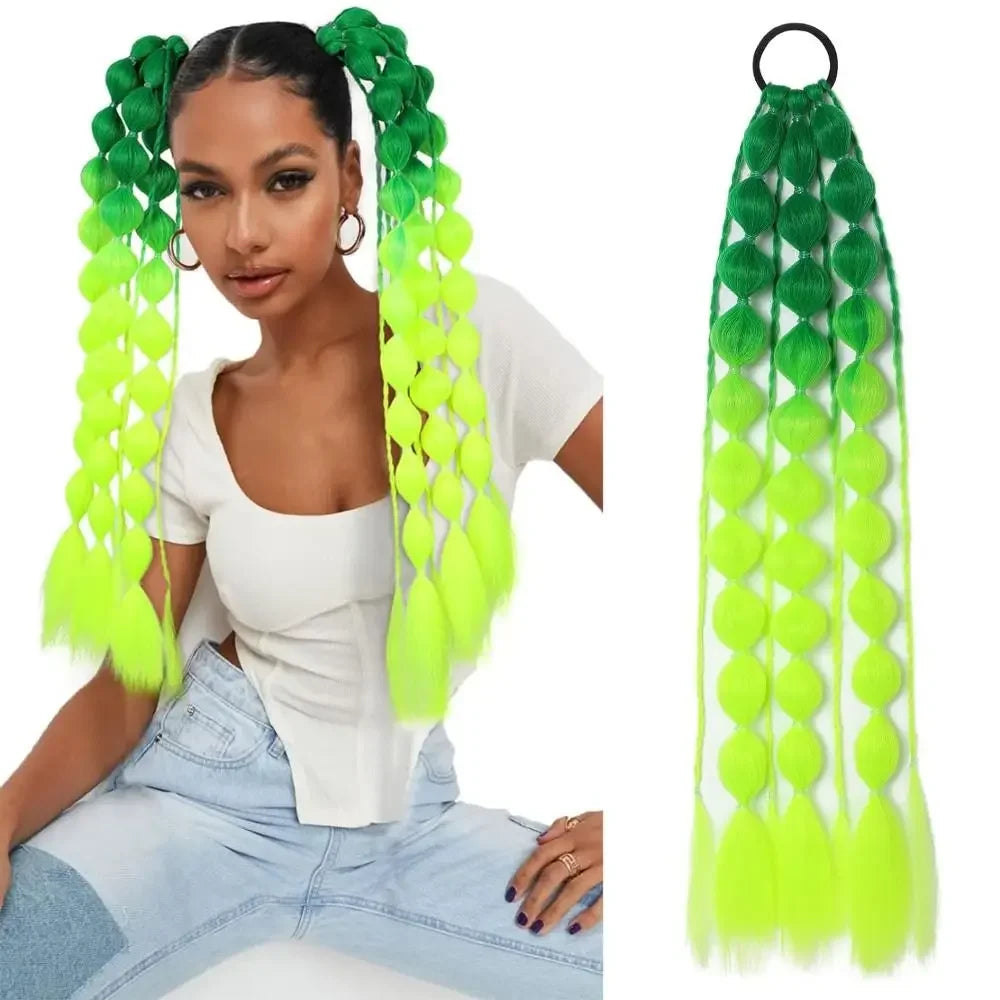 Braided Bubble Ponytail Hair Extension | Colorful 20" Ombre Ponytail Hair Extension QXL