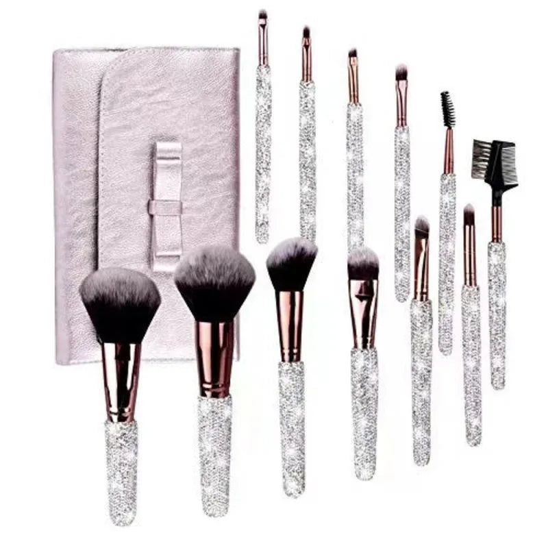 12-Piece Rhinestone Makeup Brush Set | Powder Blush Contour Makeup Brush Set QXL
