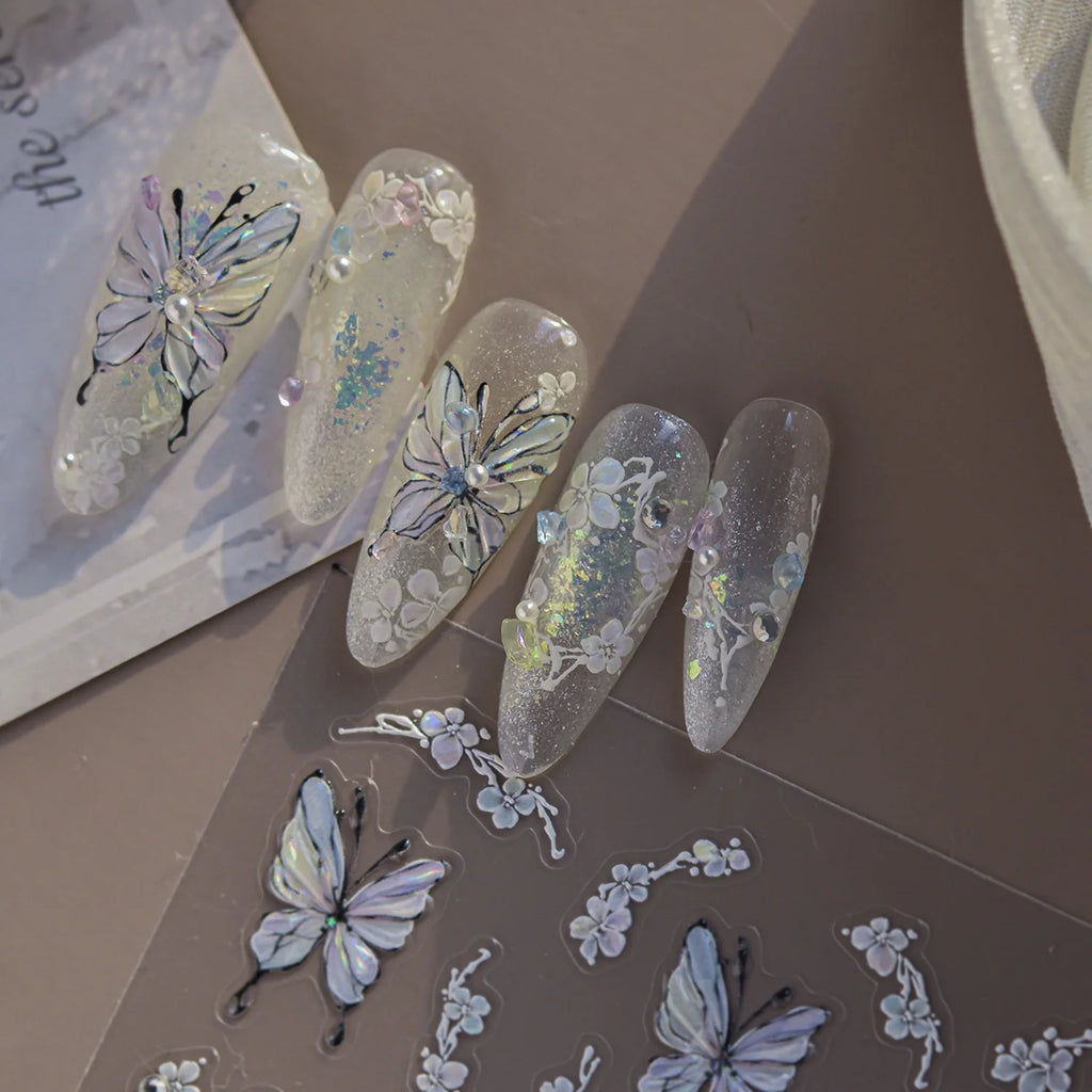 5D Butterfly Rhinestone Nail Stickers | Floral Vine Decals 5D Nail Stickers QXL