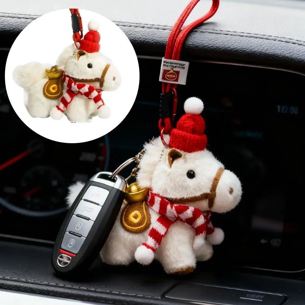 Plush Horse Keychain | Knit Hat Scarf Bag Charm Lucky Gift Plush Keychain Charm QXL