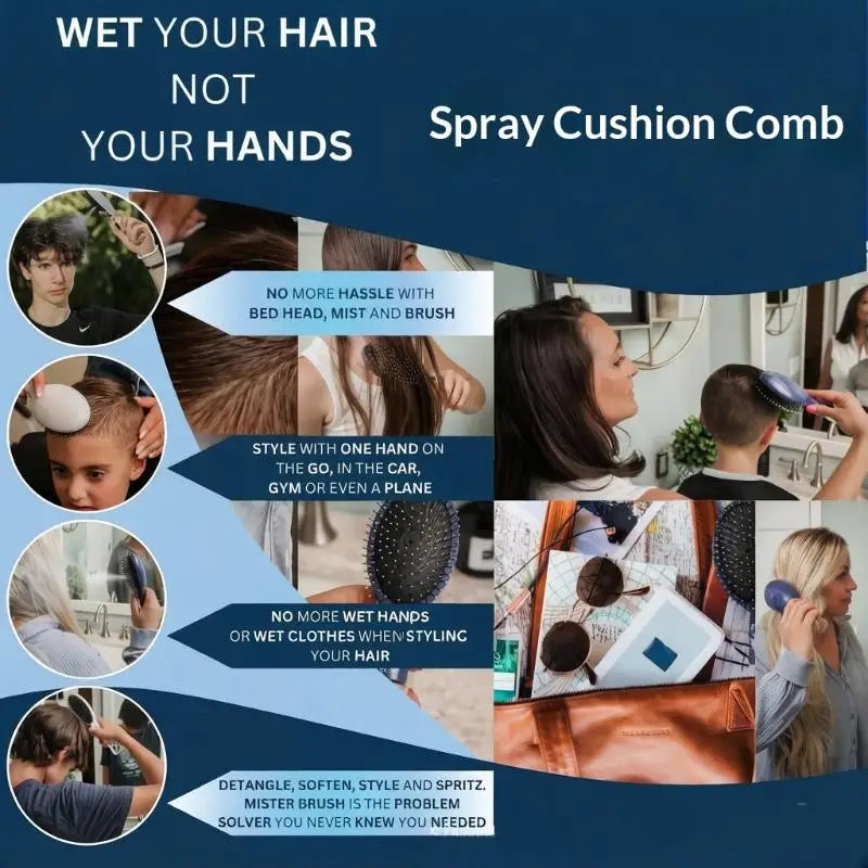 2-in-1 Spray Comb & Detangling Hair Brush | Mist Sprayer Spray Detangling Comb QXL