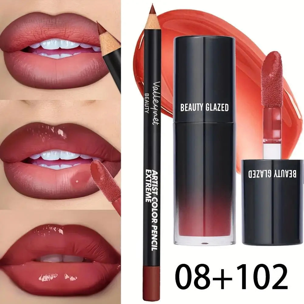 2-Piece Lip Gloss & Lip Liner Set | Hydrating Natural Lip Oil Lip Gloss & Liner Set QXL V08 102