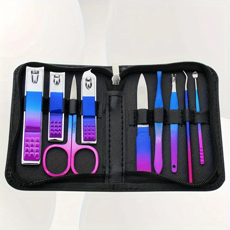 Professional Stainless Steel Manicure & Pedicure Kit + Case Manicure Pedicure Kit QXL 9-piece set No plug