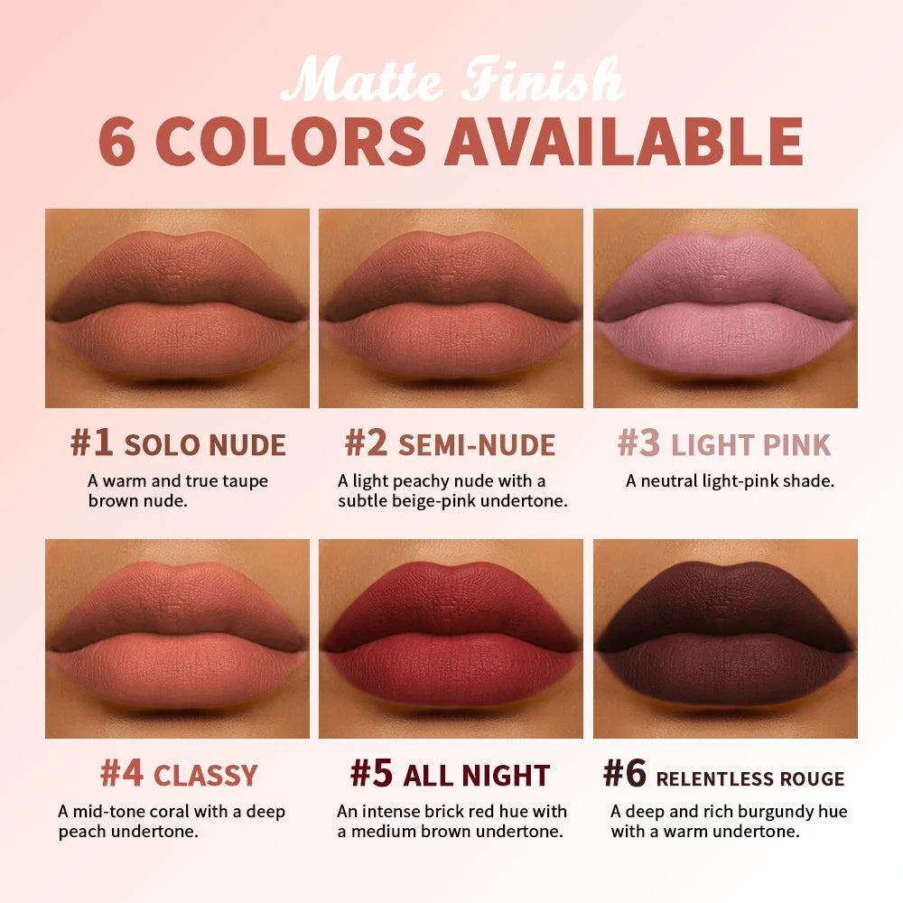 Matte Lip Tint & Blush | Hydrating Shea Butter Lipstick 6 Shades Matte Lip Tint QXL