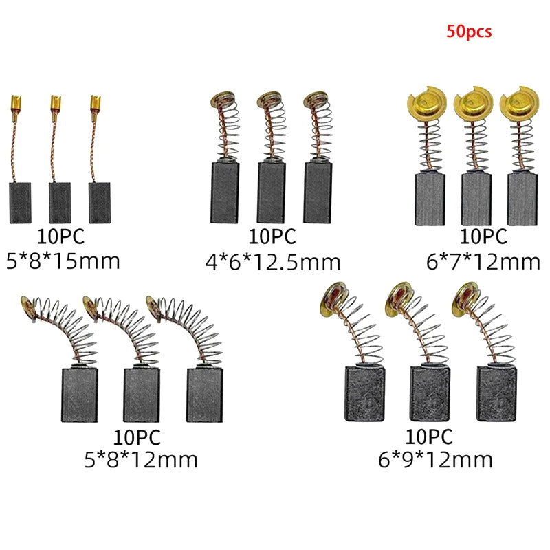 50-Pc Carbon Brush Kit | 5 Sizes for Drills, Grinders & Sanders Carbon Brush Kit QXL Default Title