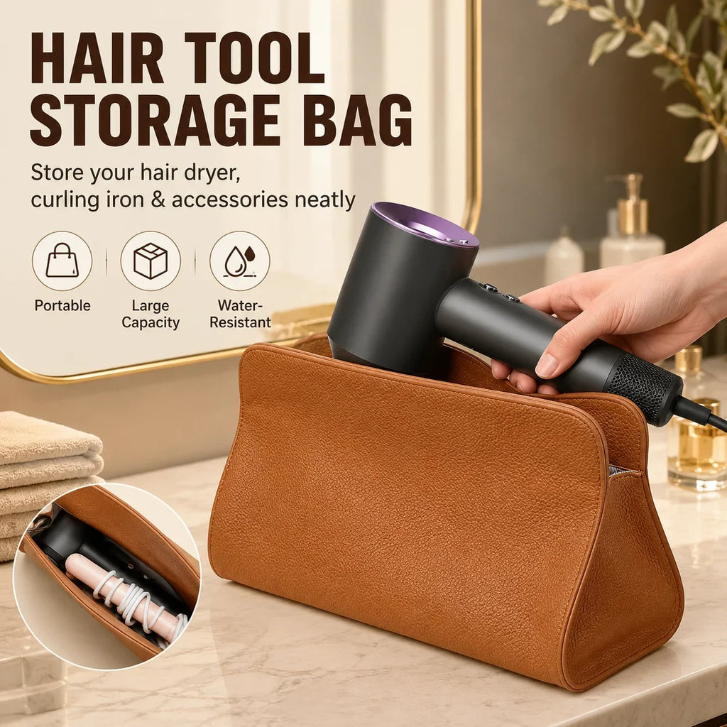 PU Leather Hair Dryer & Curling Iron Storage Bag Organizer Hair Tool Storage Bag QXL