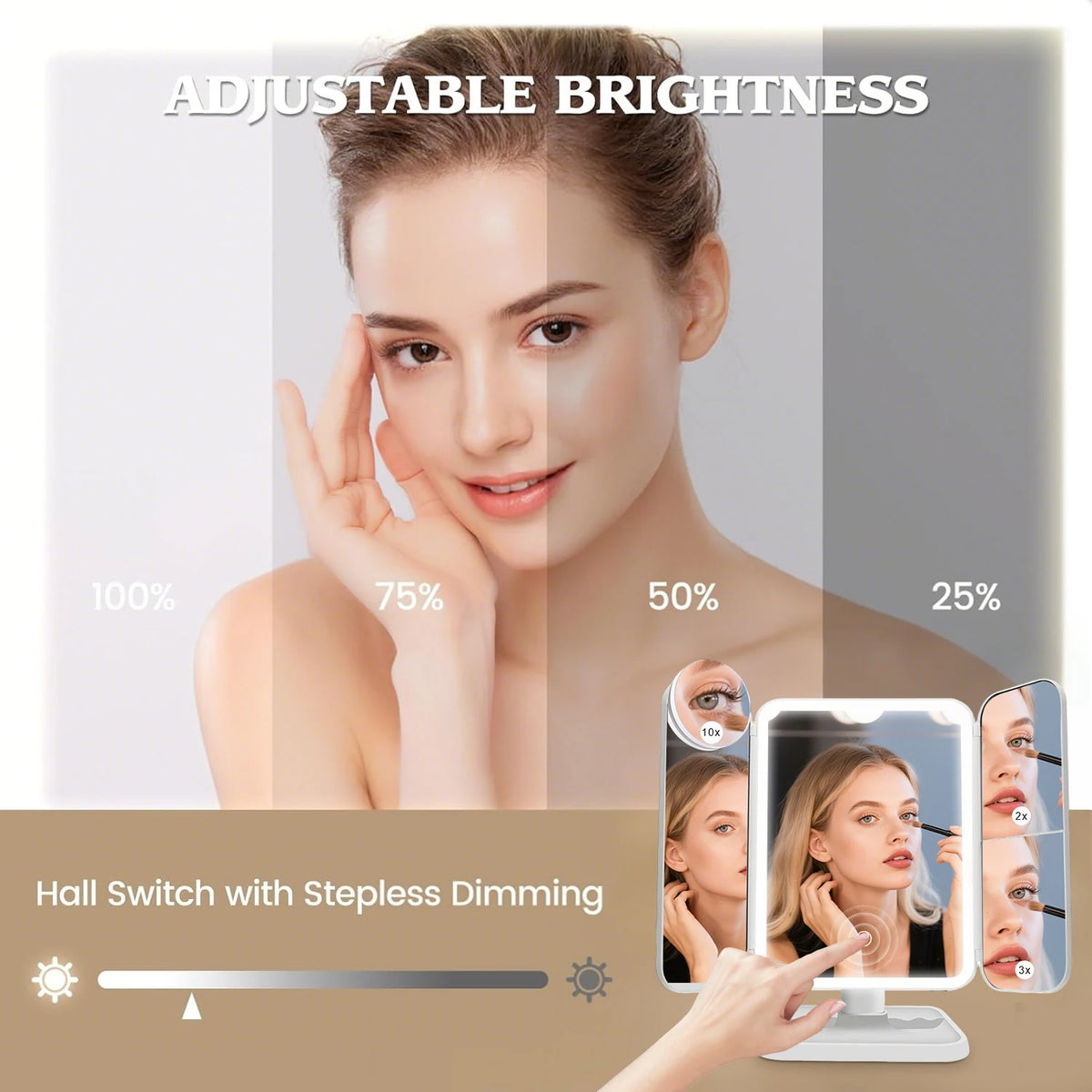 Trifold LED Makeup Mirror with Lights | Cosmomiro Vanity LED Makeup Mirror QXL