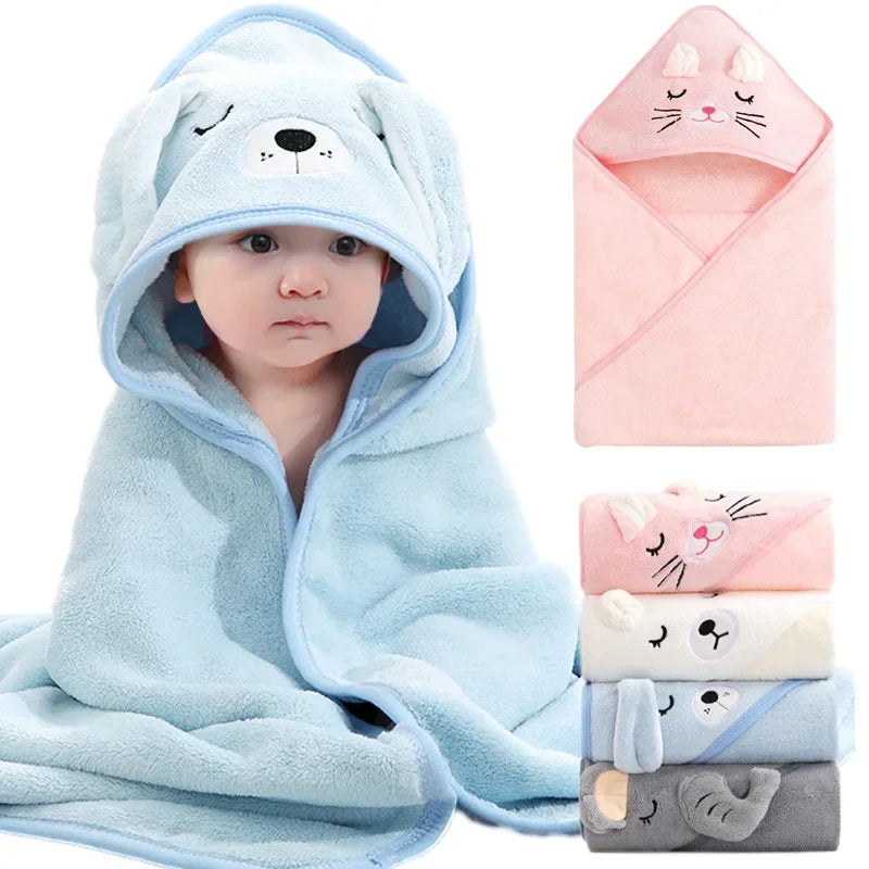 Baby Hooded Bath Towel | Cartoon Animal Swaddle Wrap 80×80cm Baby Hooded Towel QXL