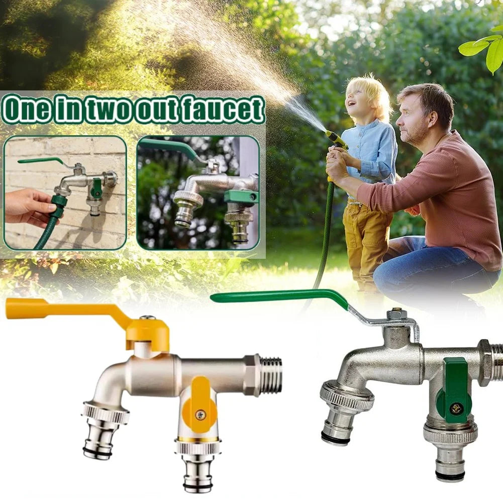 1/2" Dual Spout Outdoor Tap Splitter with Brass Ball Valves Garden Tap Splitter QXL