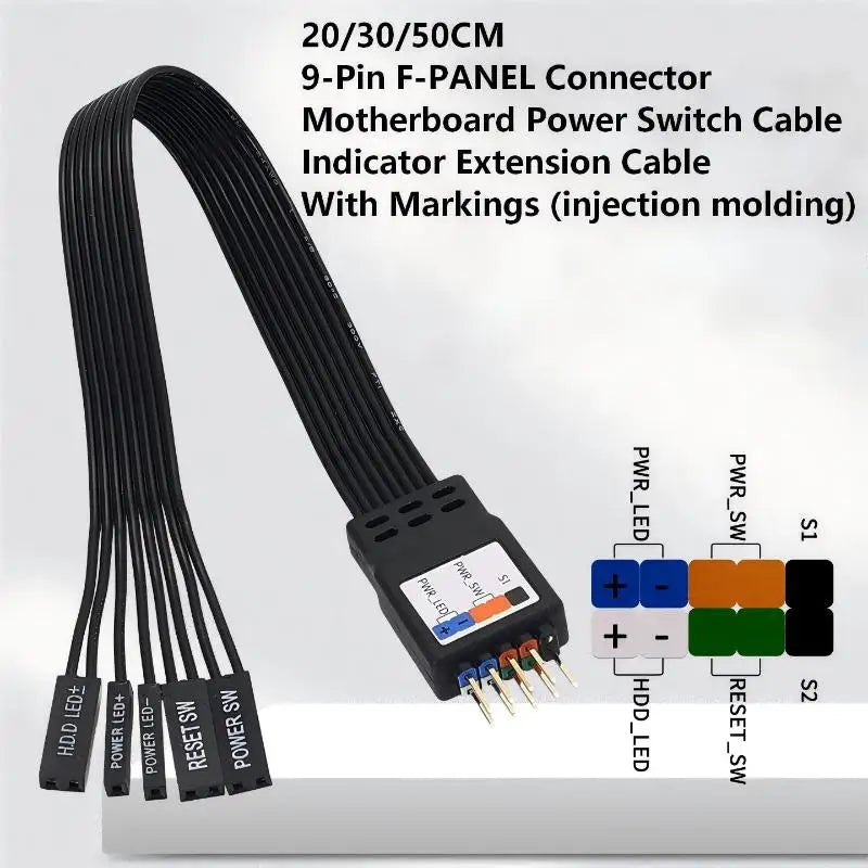 Motherboard 9-Pin Front Panel Extension Cable 20/30/50cm PC Header Extension Cable QXL