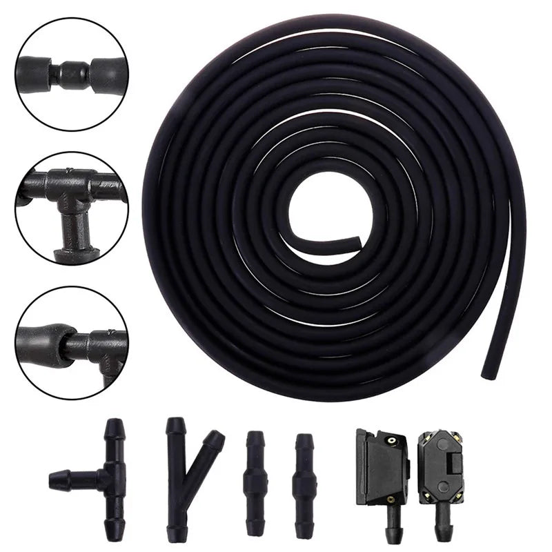 7-Pc Windscreen Washer Nozzle Jet Kit | 4-Way Valve & 2m Hose Washer Nozzle Kit QXL