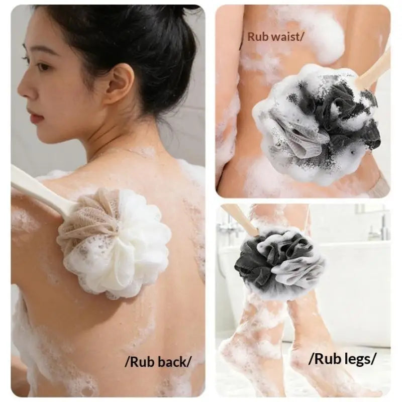 Wooden Handle Bath Brush | Soft Mesh Back Scrubber Bath Back Scrubber QXL