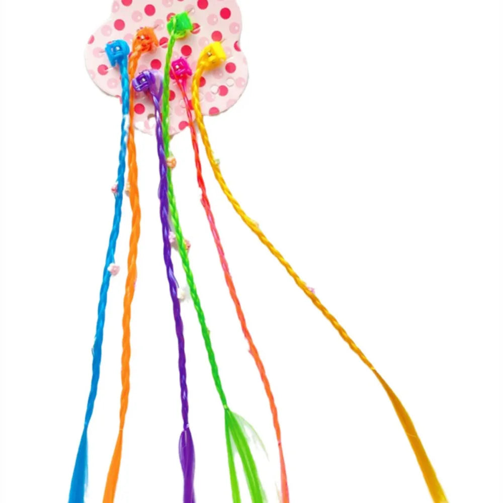 Girls Rainbow Clip-In Braided Hair Extensions – 6-Pack Clip-In Hair Braids QXL