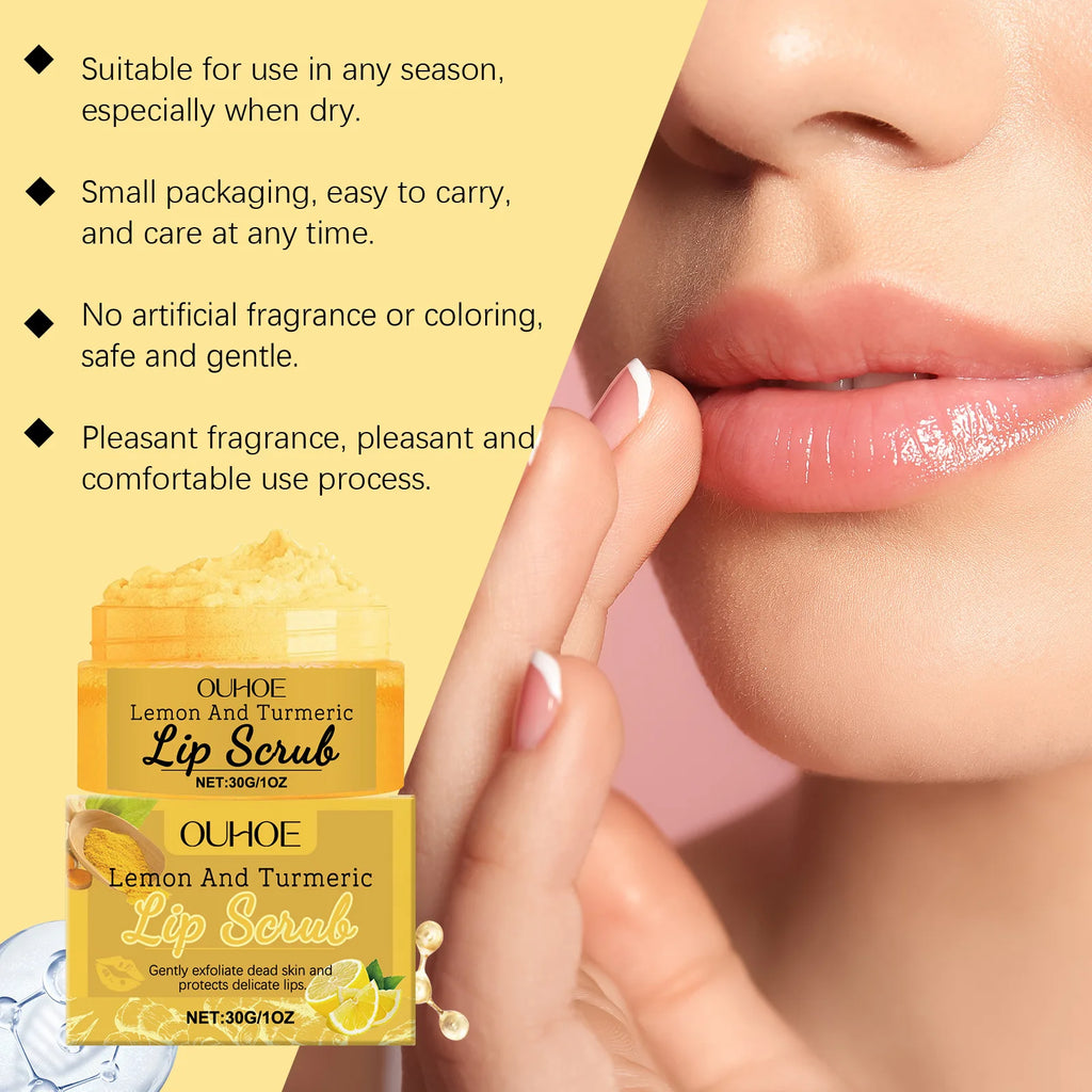 OUHOE Turmeric Lemon Lip Scrub – Exfoliate & Hydrate 30g Lip Exfoliating Scrub QXL