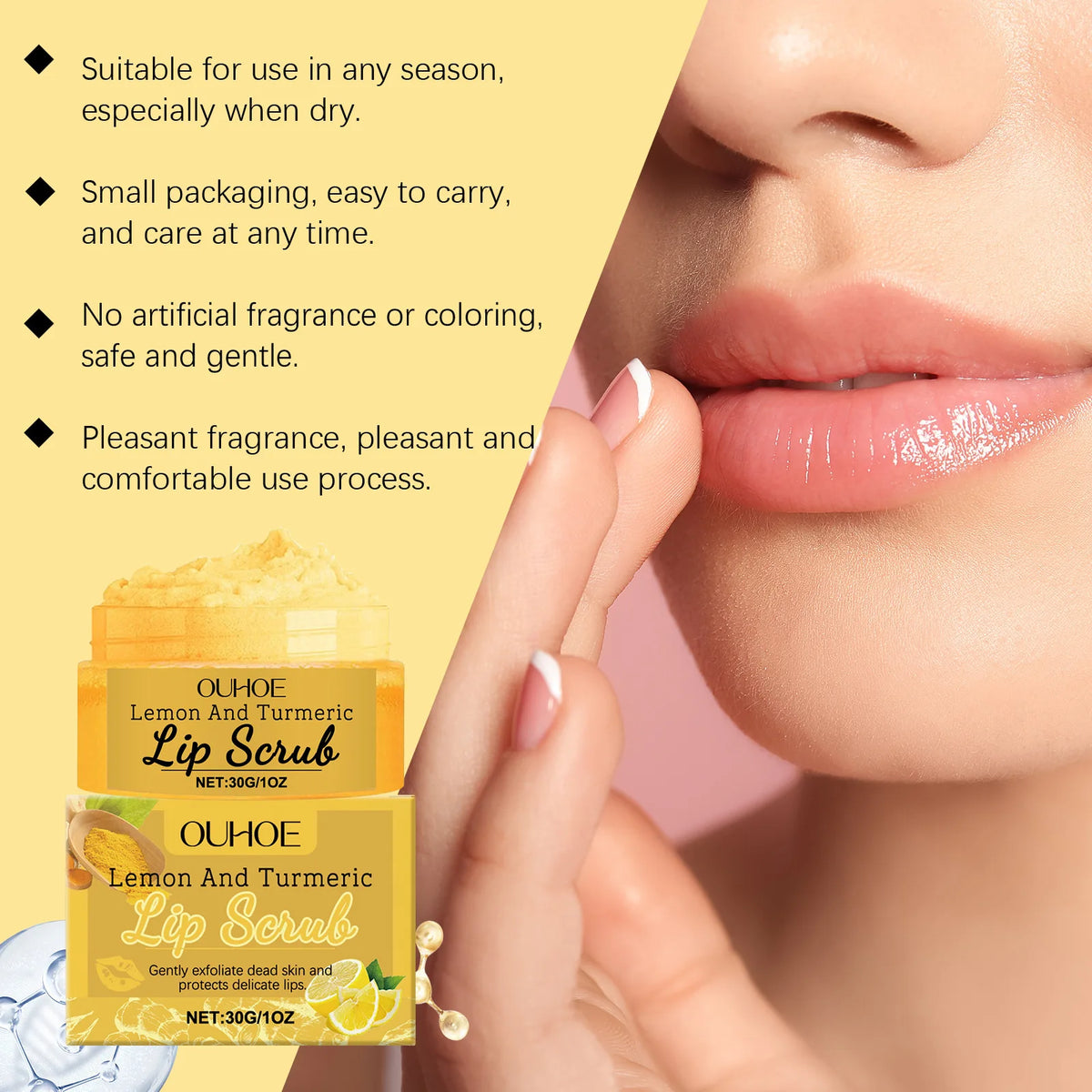 OUHOE Turmeric Lemon Lip Scrub – Exfoliate & Hydrate 30g Lip Exfoliating Scrub QXL