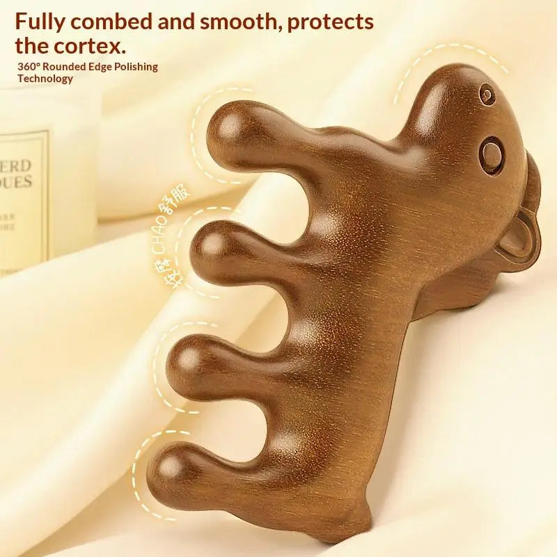 Animal Shape Sandalwood Hair Comb & Scalp Massager Wooden Hair Comb QXL