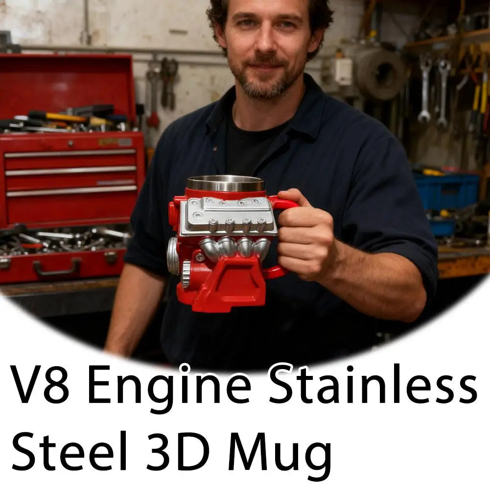 V6 V8 Engine Shaped Mug | Novelty Stainless Steel Car Cup Novelty Drinkware Mug QXL