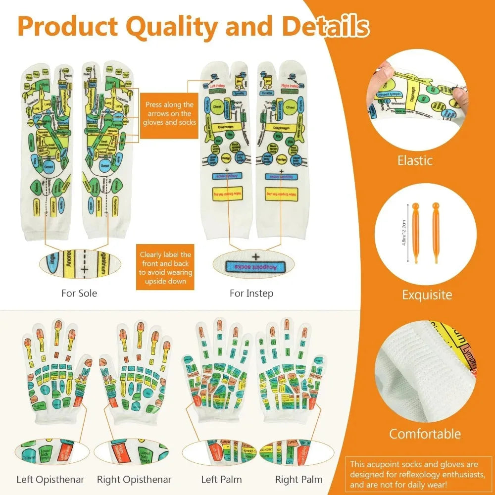6-Pc Acupressure Reflexology Socks & Gloves Set | Foot Care Reflexology Massage Set QXL